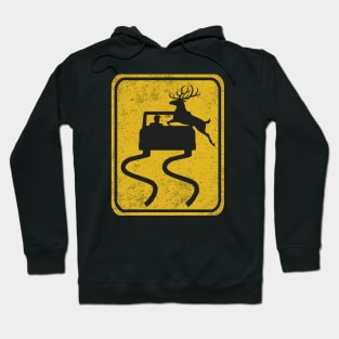 Swerving Car Meets Deer Crossing Vintage Road Sign Hoodie